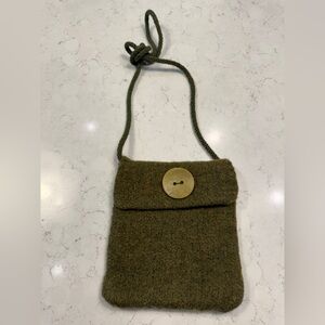 Olive Green Hand Made Wool Cross Body Purse with Button Detail
